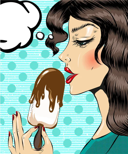 矢量波普艺术插画的冰激淋的女人 — 图库矢量图片