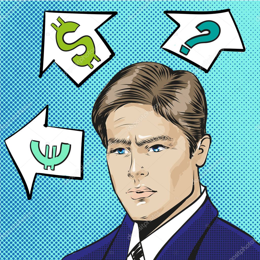 Vector pop art illustration of thinking businessman