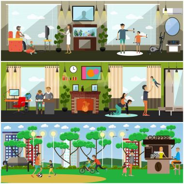 Babası vektör çizim düz tarzı ile boş zaman etkinliği