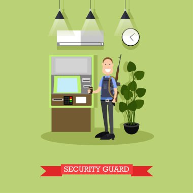 Banka güvenlik görevlisi kavramı vektör çizim düz tarzı