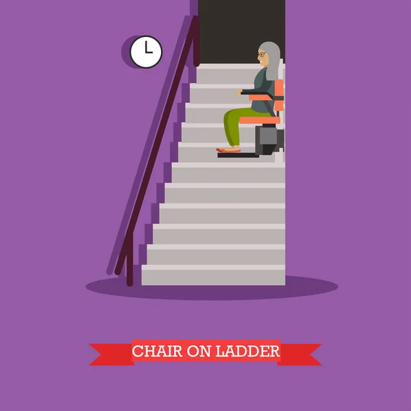 Elevador de escaleras para el vector de edad avanzada ilustración en estilo plano — Vector de stock