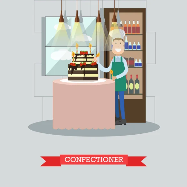 Confiseur décoration gâteau d'anniversaire vecteur illustration dans le style plat — Image vectorielle