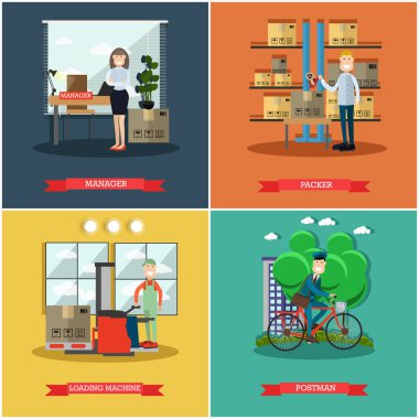 Posta teslim posterleri düz stilde vektör ayarla