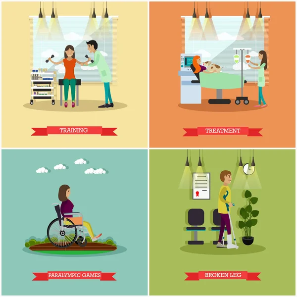 Vector set of disabled people posters in flat style — Stock Vector