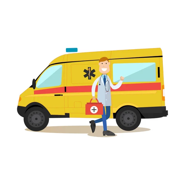 Illustrazione vettoriale del concetto di personale di ambulanza in stile piatto — Vettoriale Stock