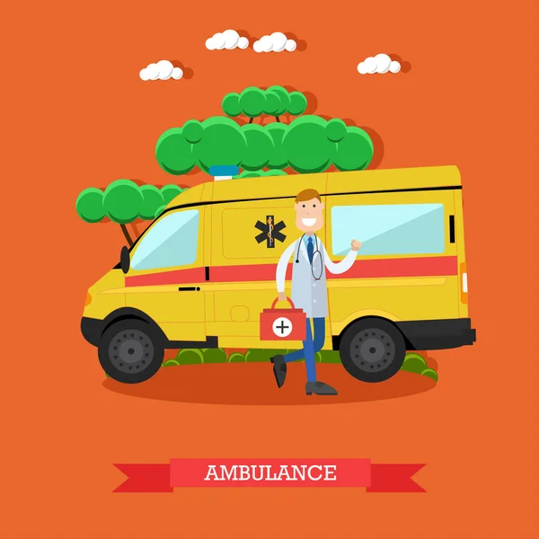 Illustrazione vettoriale del concetto di ambulanza in stile piatto — Vettoriale Stock