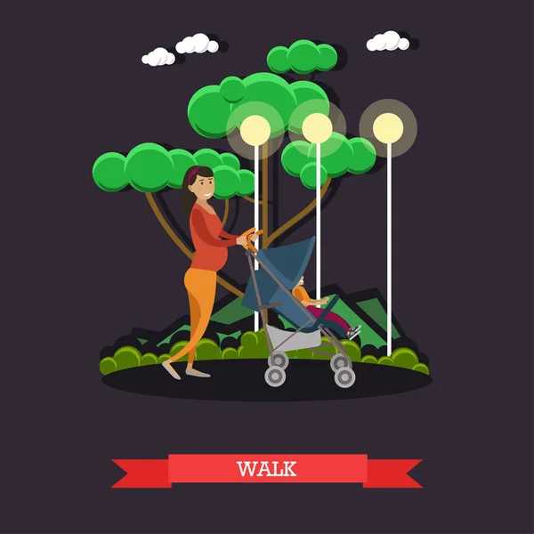 Walk with baby concept vector illustration in flat style — Stock Vector