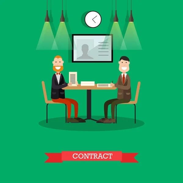 Ilustración del vector de contrato comercial en estilo plano — Vector de stock