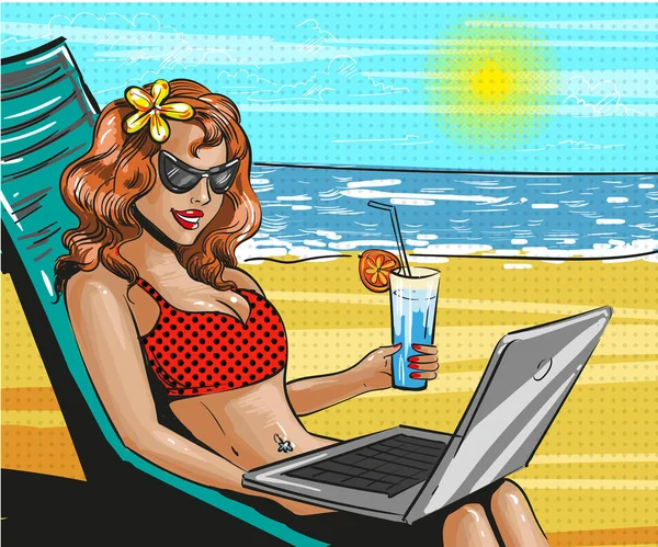 Vettoriale vintage pop art spiaggia vacanza illustrazione — Vettoriale Stock