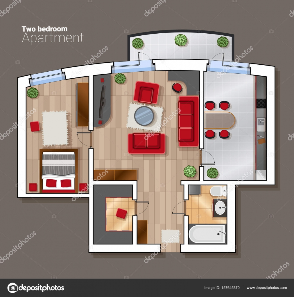 Vector bovenaanzicht plattegrond van de kamer van het huis. Moderne ... Vector bovenaanzicht plattegrond van de kamer van het huis. Moderne ...