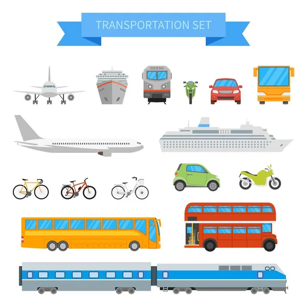Векторный набор различных транспортных средств изолирован на белом фоне. Иконки городского транспорта в плоском стиле . — стоковый вектор