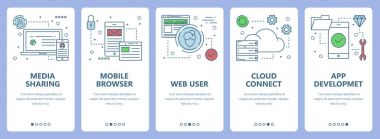 Vektör çağdaş ince çizgi düz tasarım medya kavramı dikey afiş