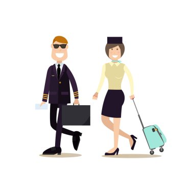 Vector illustration of pilot and stewardess in flat style clipart