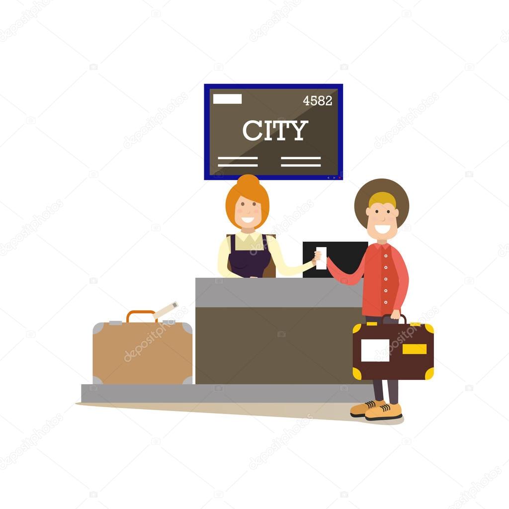 Airport check-in vector illustration in flat style