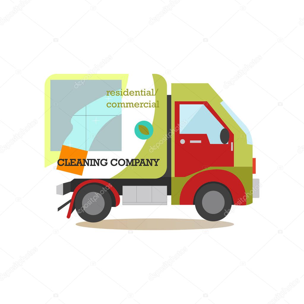 Cleaning service car flat vector illustration