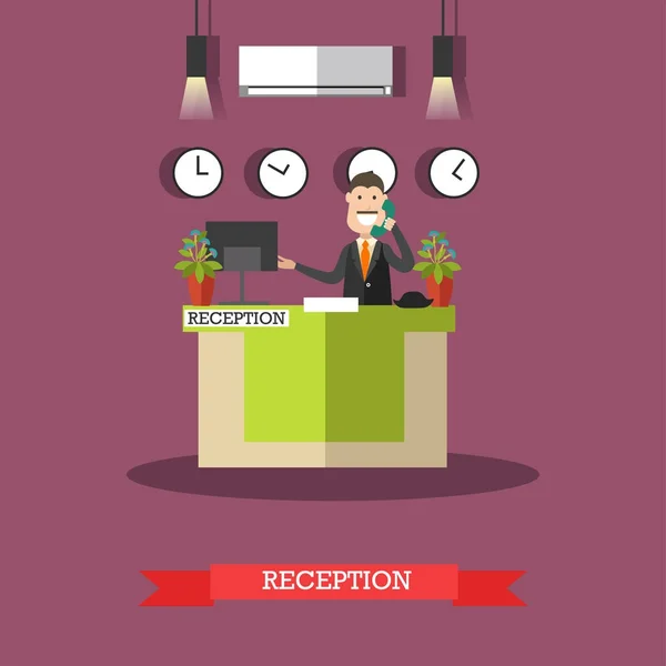 Hotel reception vector illustration in flat style — Stock Vector