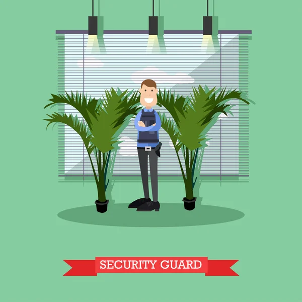 Ξενοδοχείο φύλακας ασφαλείας εικονογράφηση φορέα σε επίπεδη στυλ — Διανυσματικό Αρχείο