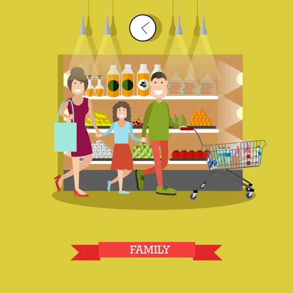 Illustration vectorielle de concept d'achats familiaux en style plat — Image vectorielle