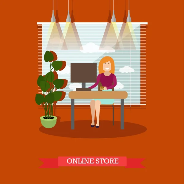 Ilustración vectorial concepto tienda en línea en estilo plano — Vector de stock