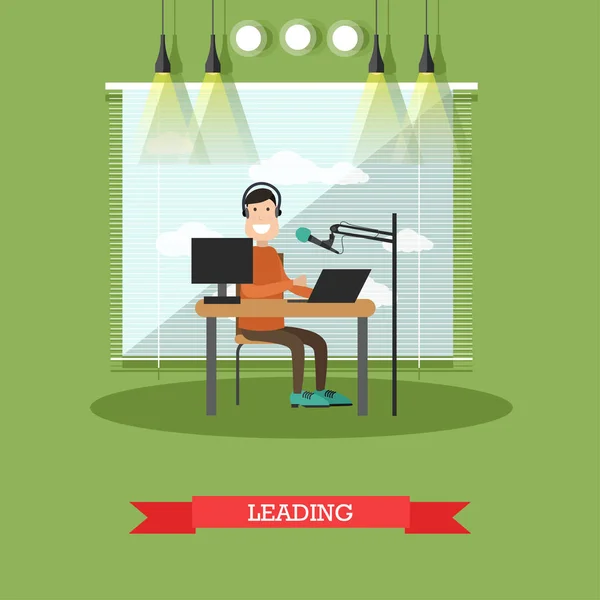 Presentador de radio concepto vector ilustración en estilo plano — Vector de stock