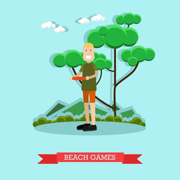 Spelletjes op het strand vector illustratie in vlakke stijl — Stockvector