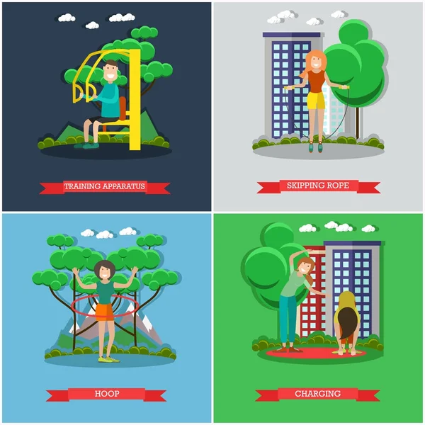 Vector set van onderwijsactiviteiten buiten posters, banners in vlakke stijl — Stockvector