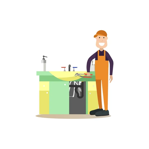 Professional plumber vector illustration in flat style — Stock Vector