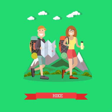 Hiking turist düz stil resimde vektör