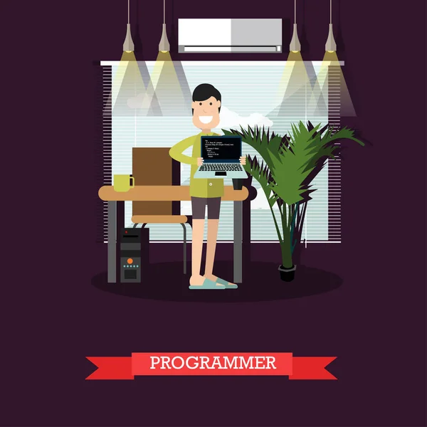 Illustration vectorielle de concept de programmeur en style plat — Image vectorielle