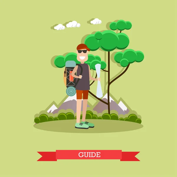 Tour guide vector illustration in flat style — Stock Vector