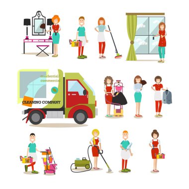 Temizlik insanlar vektör düz Icon set