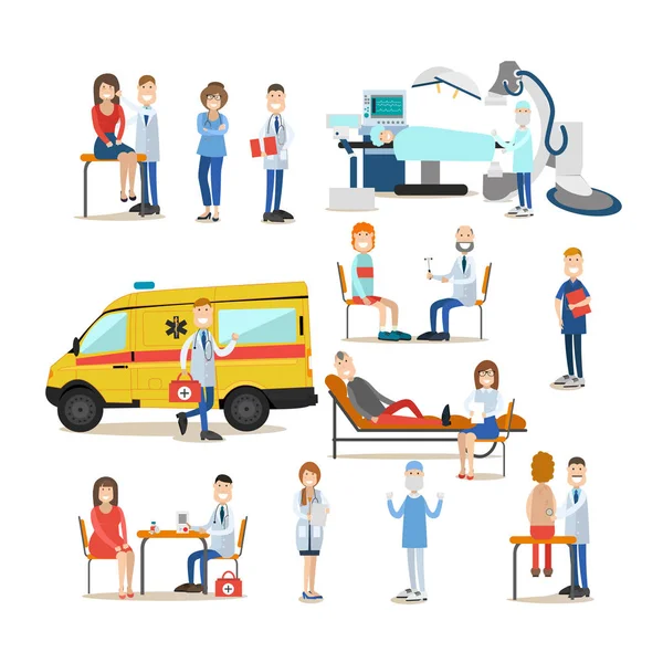 Equipo médico vector plano icono conjunto — Vector de stock