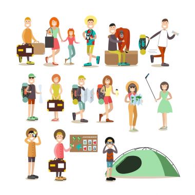 Turist insanlar düz Icon set vektör