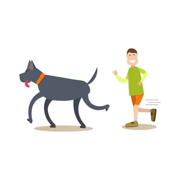 Dog owner male with his pet vector flat illustration — Stock Vector