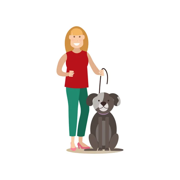 Hundehalterin Hündin mit ihrem Tiervektor flache Abbildung — Stockvektor