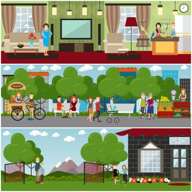 People and relations concept vector flat poster or banner set vector People and relations concept vector flat poster or banner set vector