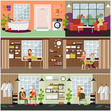 Vektör set spa ve masaj kavramı posterler, afişler