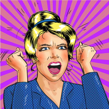 Vektör pop art kadın elleriyle kadar heyecanlı