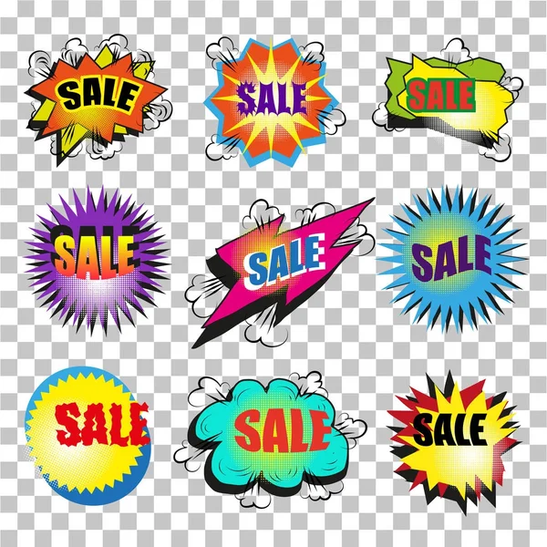 Vector vintage pop art sale speech bubble set — Stock Vector