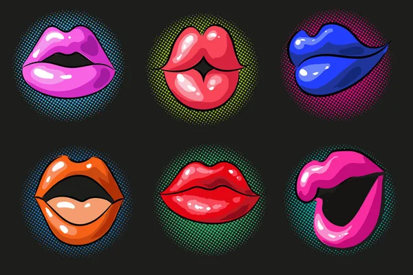 Vecteur pop art sexy couleur lèvres féminines — Image vectorielle