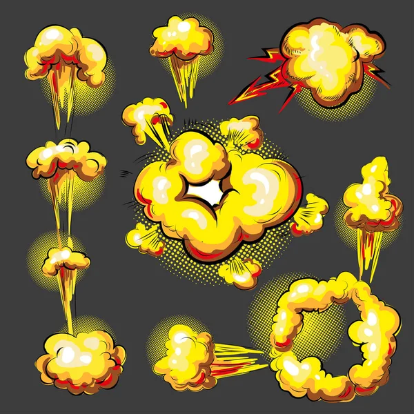 Set di animazione effetto esplosione stile pop art vettoriale — Vettoriale Stock