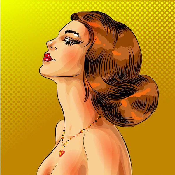 Vektor popkonst vackra röda haired kvinna porträtt — Stock vektor