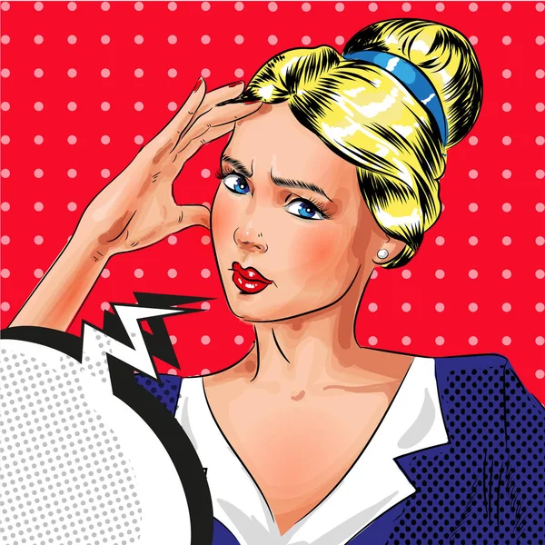 Vektor Pop Art Illustration der denkenden Frau — Stockvektor