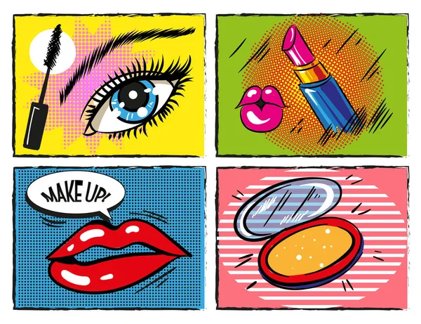 Vektor Vintage Comic Pop Art Make-up und kosmetische Designelemente — Stockvektor