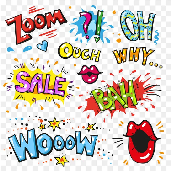 Vector pop art modern patches and speech bubbles — Stock Vector