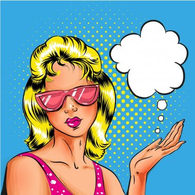 Vektör pop art kadın pembe güneş gözlüğü