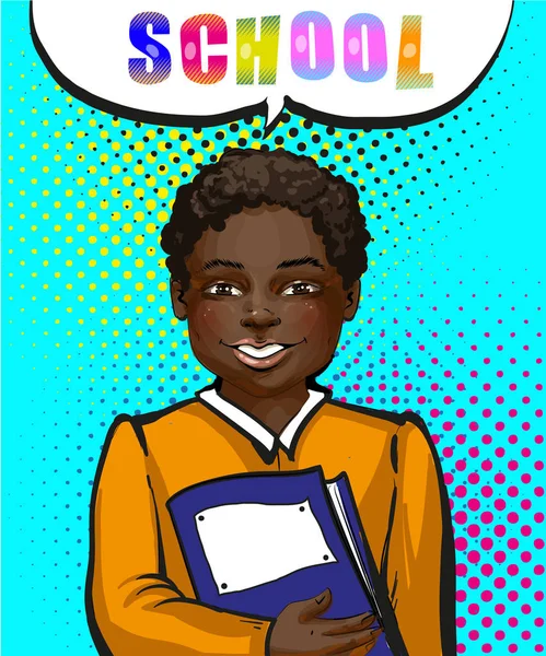 Vector vintage pop art african american schoolboy — Stock Vector