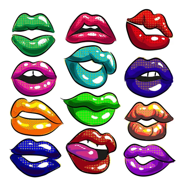 Vector popart sexy kleurrijke, vrouwelijke lippen — Stockvector