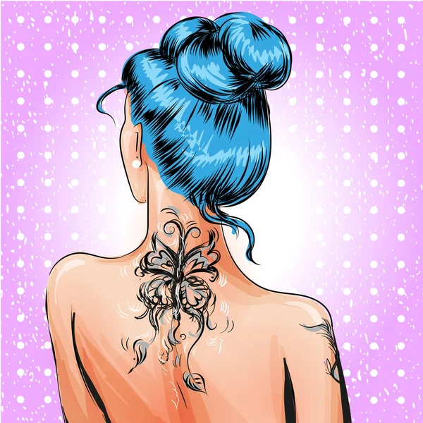 Vector pop art pin-up chica con tatuaje — Vector de stock