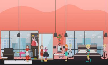 Profesyonel otel Temizlik Hizmetleri vektör düz çizim